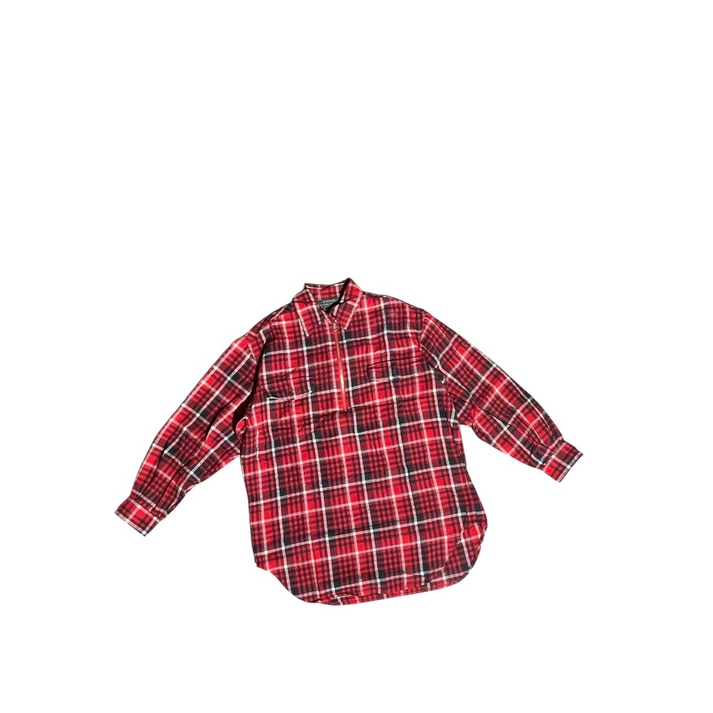 Ralph Lauren Red‎ Plaid Cotton Quarter Zip Long Sleeve Shirt Womens